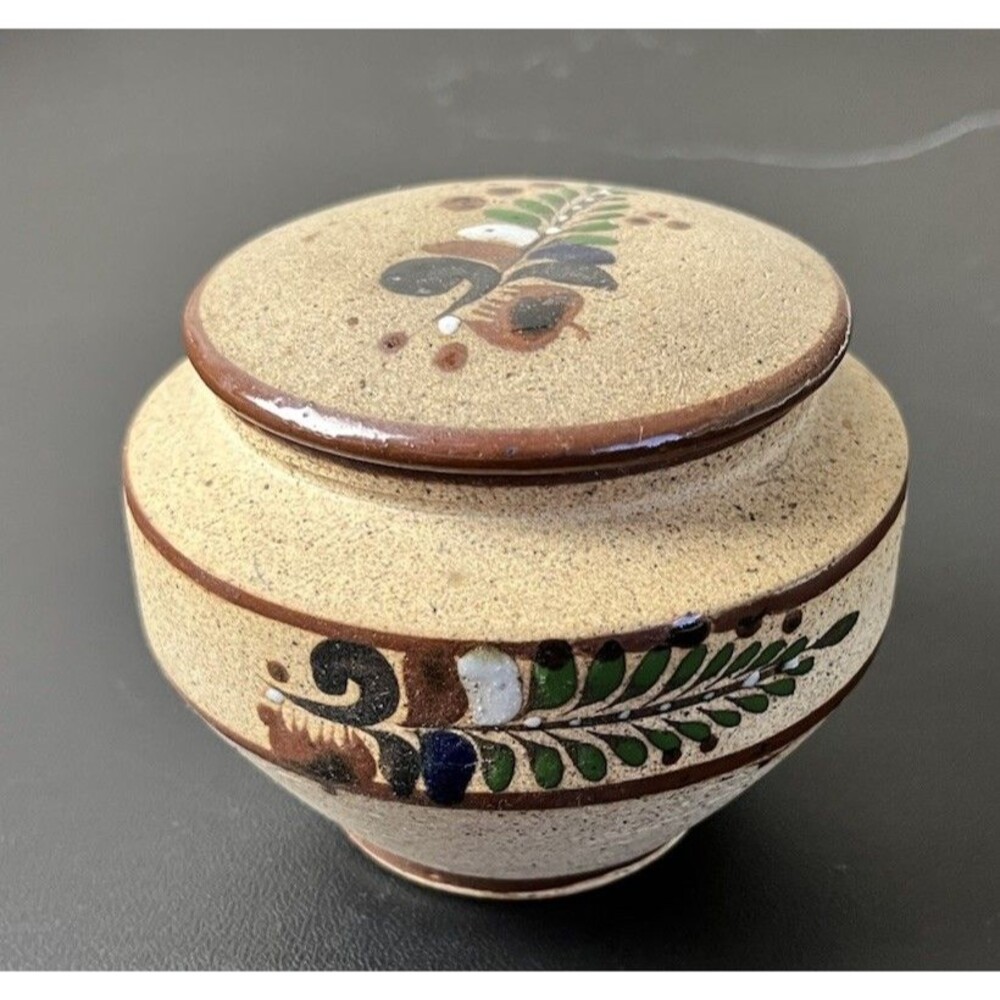 Mexican Tonala Pottery Stoneware Jar & Lid Stash Trinket Storage Container #G